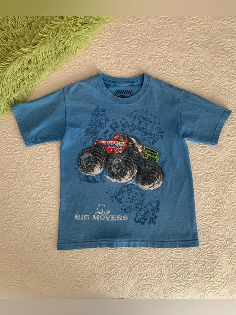 Big Movers Boys Size L (7) Blue Monster Truck Short Sleeve T-Shirt Graphic Tee